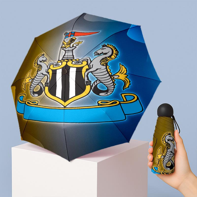 Newcastle United Football Pattern Printed Mini 5 Folds 8 Ribs Compact Umbrella Windproof Waterproof Lightweight Portable Folding