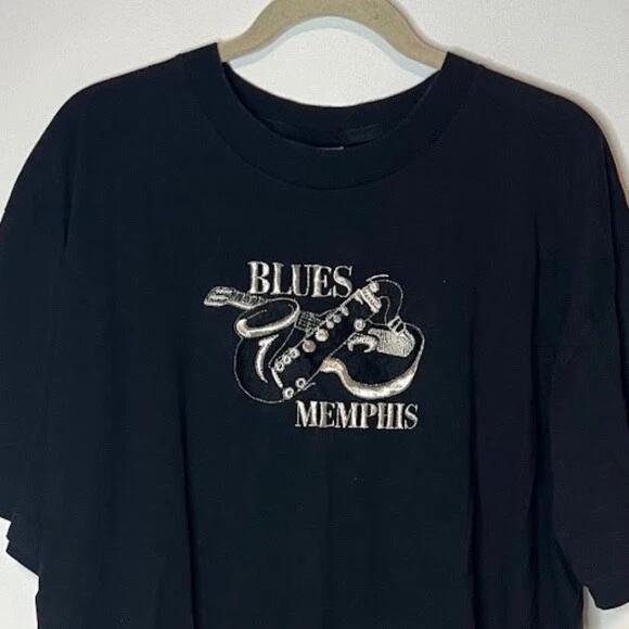 

VTG Blues Memphis Tennessee Music Embroidered Graphic T-Shirt Adult XL S