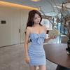 Autumn new tube top one-word shoulder bow splicing short solid color versatile hip-wrapped primer dress women