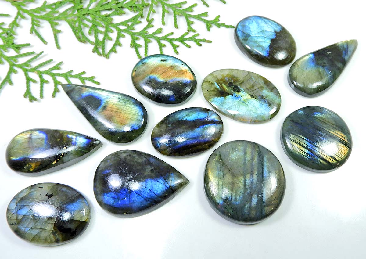 

Natural Labradorite Multi Fire 12 Pcs Mix Cabochon Loose Gemstone 30-42MM LL-657
