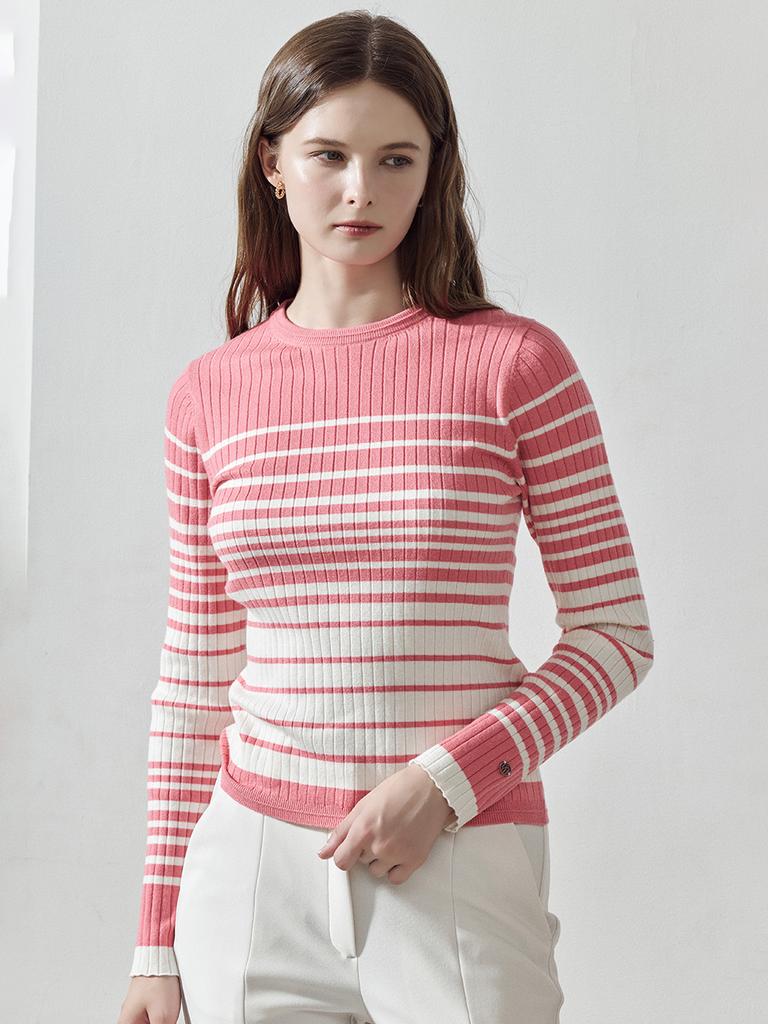LORDLOAR Slim Striped Ribbed Knit Pink