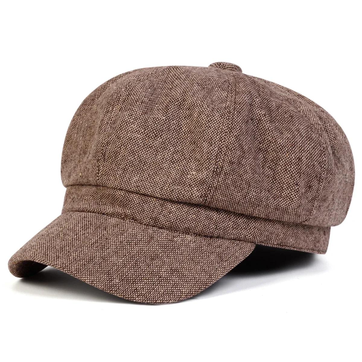 

Unisex Solid Color Personality Newsboy Hat Spring Autumn Retro Beret Hats Wild Casual Hats Octagonal Cap