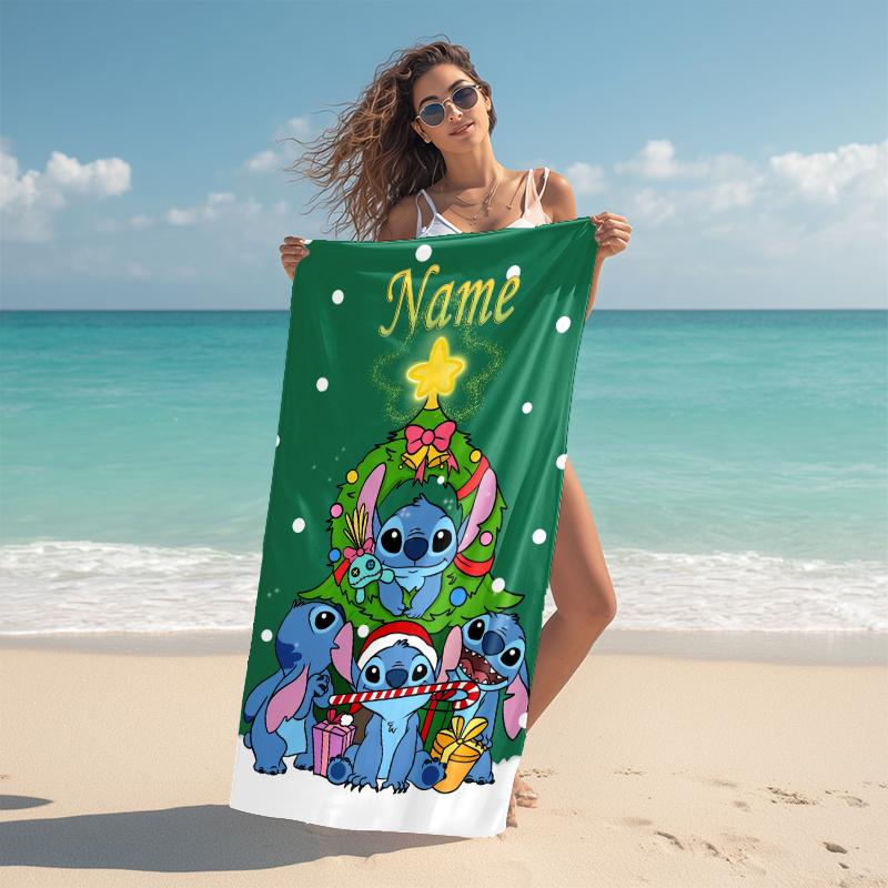 Personalized "Stitch Angel Adventure" Beach Towel Microfiber Beach Towel Thin Absorbent for Beach Swimming Yoga Bath Sports. 0910226