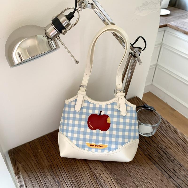 

Underarm bag women s new trendy fashion college style plaid apple tote bag large capacity bag білий