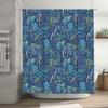 Modern Blue Geometric Shower Curtain with Yellow Splash Polyester Fabric for Bathrooms Decorations, Size 72X84inches