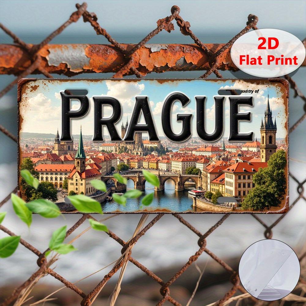 D Flat pc Vintage  Sign Decorative Plaque Prague bridge Czech Republic Retro Metal Decor Only for Decoration