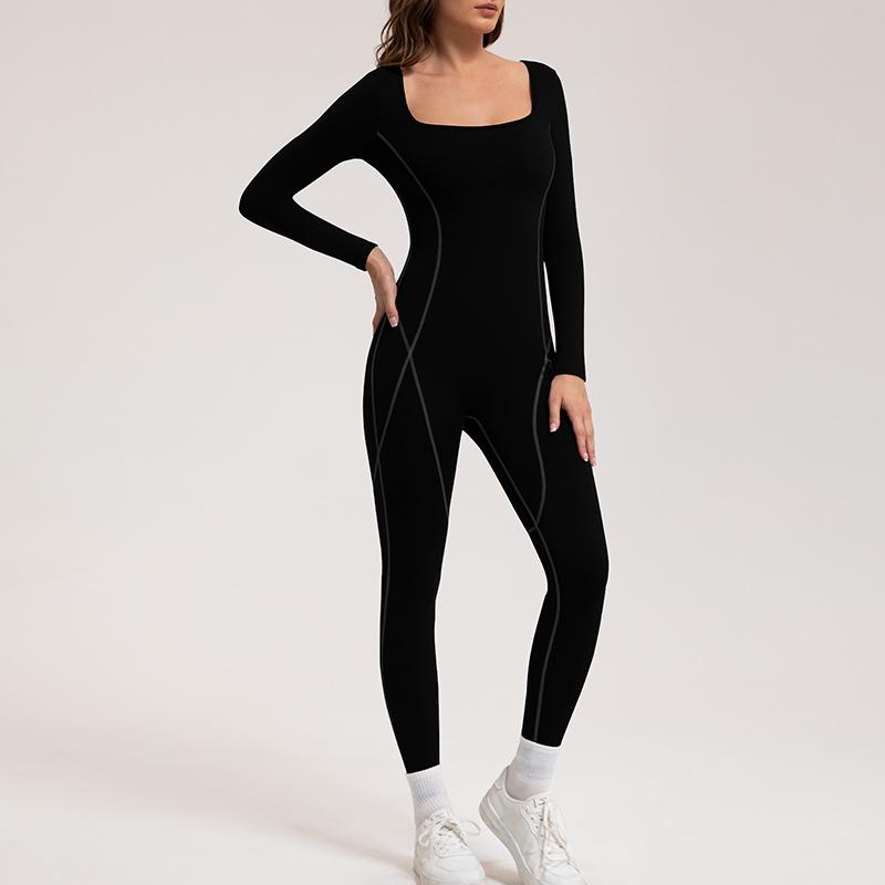 Salopetă de yoga din catifea subțire cu uscare rapidă: Haine Fitness cu Mânecă Lungă Stil European & American