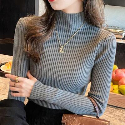 Herbst und Winter Pullover Hälfte Rollkragen Strickpullover Frauen Vintage Langarm Bodenbildung Frauen Tops Jumper Pull 22848