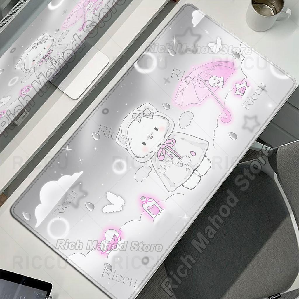 Rosa Kawaii Katze Mauspads Schreibtischteppich Niedliche Mauspads XXL Große Mauspads Genähte Kante Tischdecke Original Spielmatten Hohe Qualität