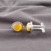 Yellow Cat's Eye Gemstone 925 Sterling Silver Handcrafted Cufflinks 0.6" For Men CL-1-28