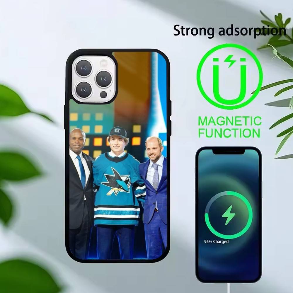 Žraloci Macklin Celebrini Pouzdro na telefon Pro iPhone 17,16,15,14,13,Pro,Max,Plus, Magnetické Pro Magsafe Bezdrátové nabíjení