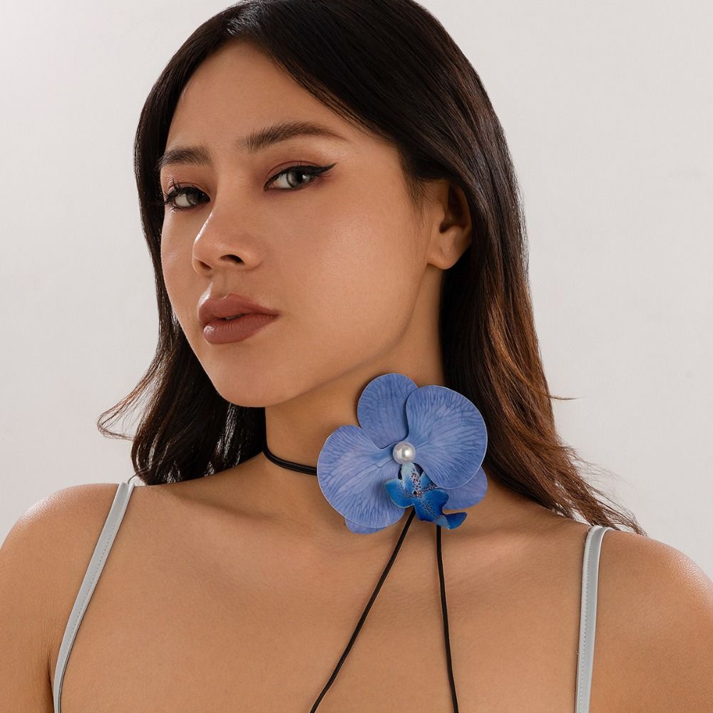 Colorful Butterfly Orchid Clavicle Chain Pearl Korean Style Choker  Photograph