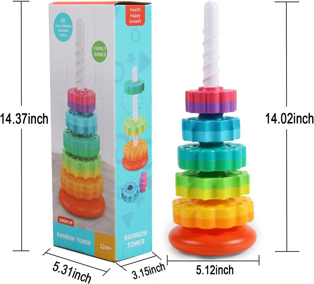 Baby Spinning Stacking Toys Sensory Toys for Toddlers Rainbow Ring Spin Montessori Toys for Girl Boy Christmas Birthday Gifts