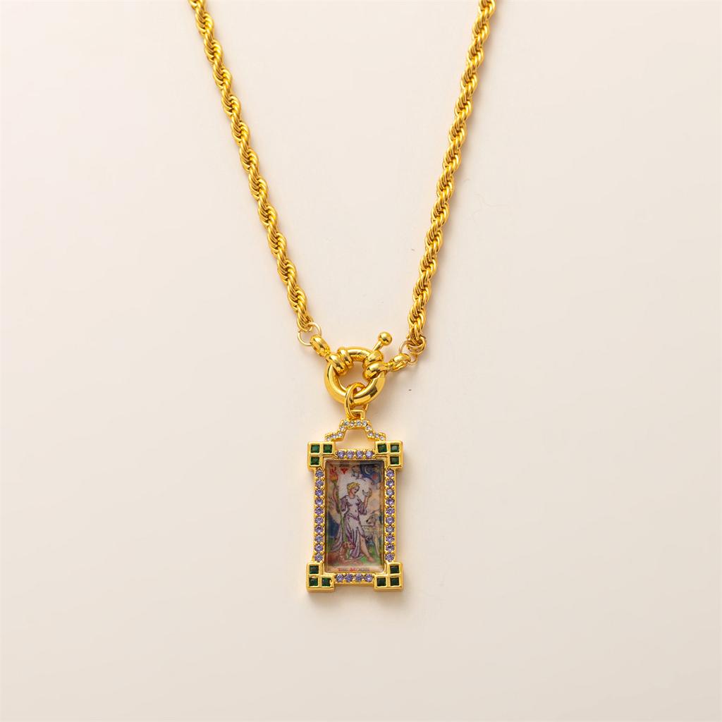 Bohemian Style, Generous Card, Tarot Card Necklace, Women's Sun, Moon, Demon's Eye Necklace, Gold-plated and Color Preserved