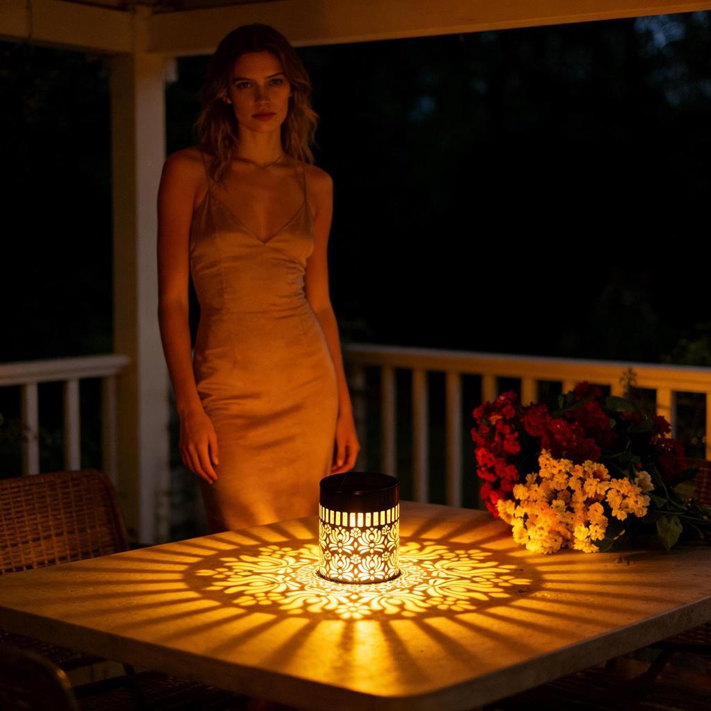 Hollow Flower Solar Fence Lights Waterproof Garden Lanterns Decorative Deck & Patio Lighting, for Yard Garden Outdoor Walkway