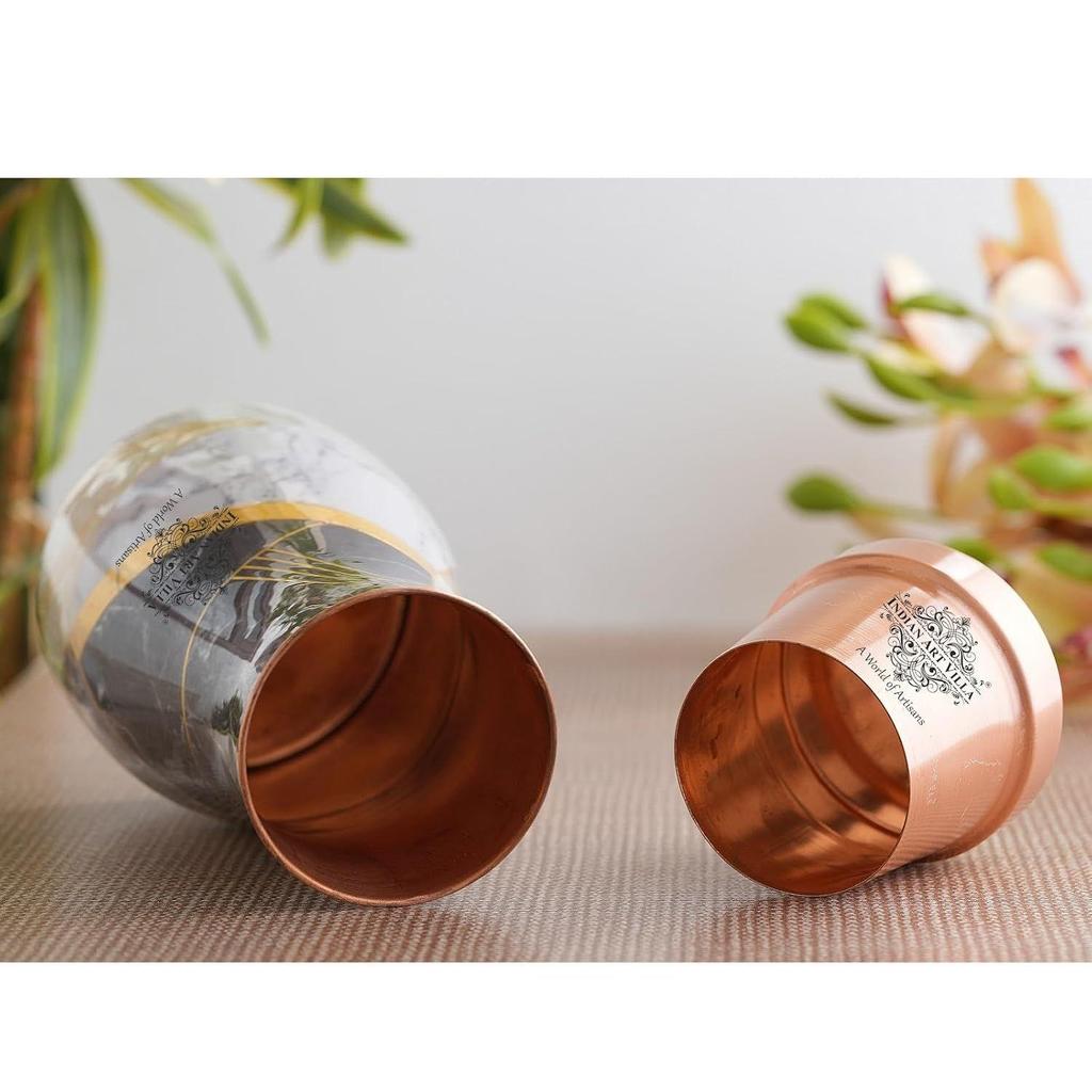 Gold Marble Print Copper Water Bedroom Bottle, Designer Copper Drinkware, Volume- 850 ML