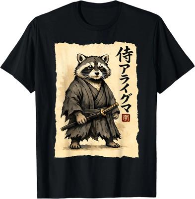 Samurai-Waschbär Japanischer Krieger Vintage Ukiyo-e Anime Kunst T-Shirt