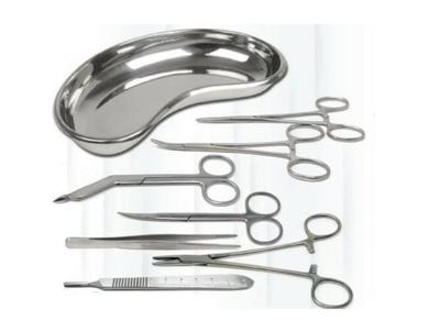 P Mart India Set of 13 Pieces Basic Minor Surgery Kit Steel Kidney Tray Surgical Instruments