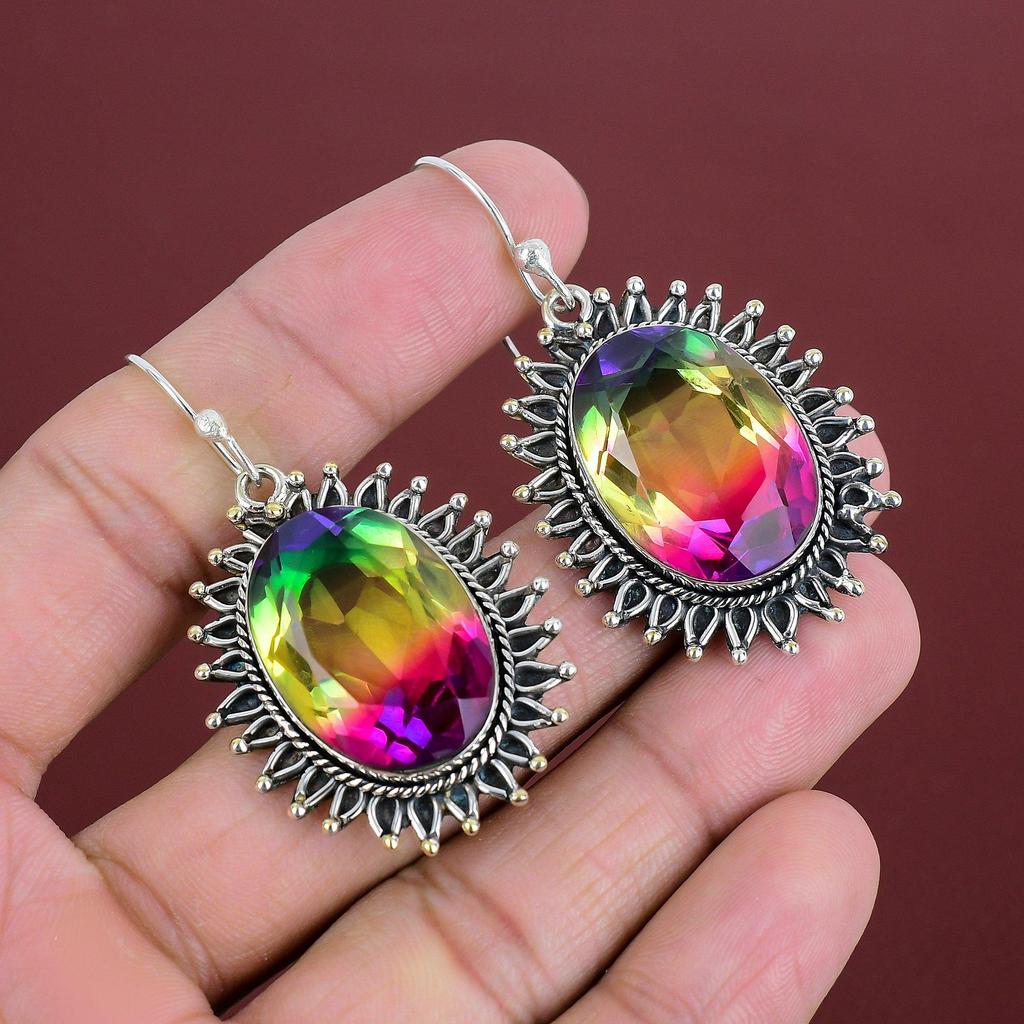 Faceted Multi Tourmaline Earring Genuine Gemstone Earring 925 Sterling Silver Earrings Handmade Jewelry Unique Design Earring Gifts For Wife
