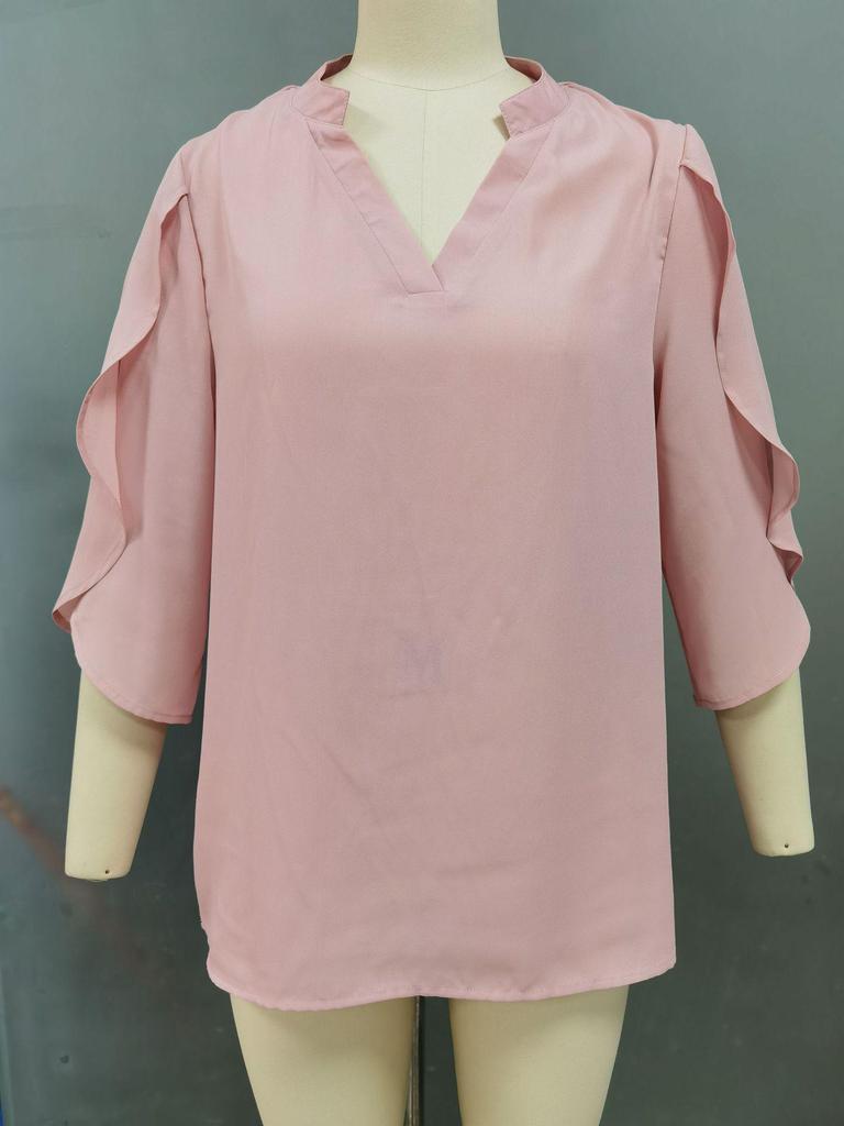 Autumn/Winter 2025 European & American Ruffle Edge Petal Sleeve Loose V-Neck Chiffon Top