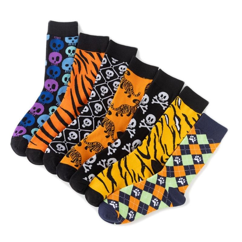 Men's Funny Skull Crew Socks Cartoon Alien Design Cotton Casual Socks Halloween Sock for Hip Hop Parties