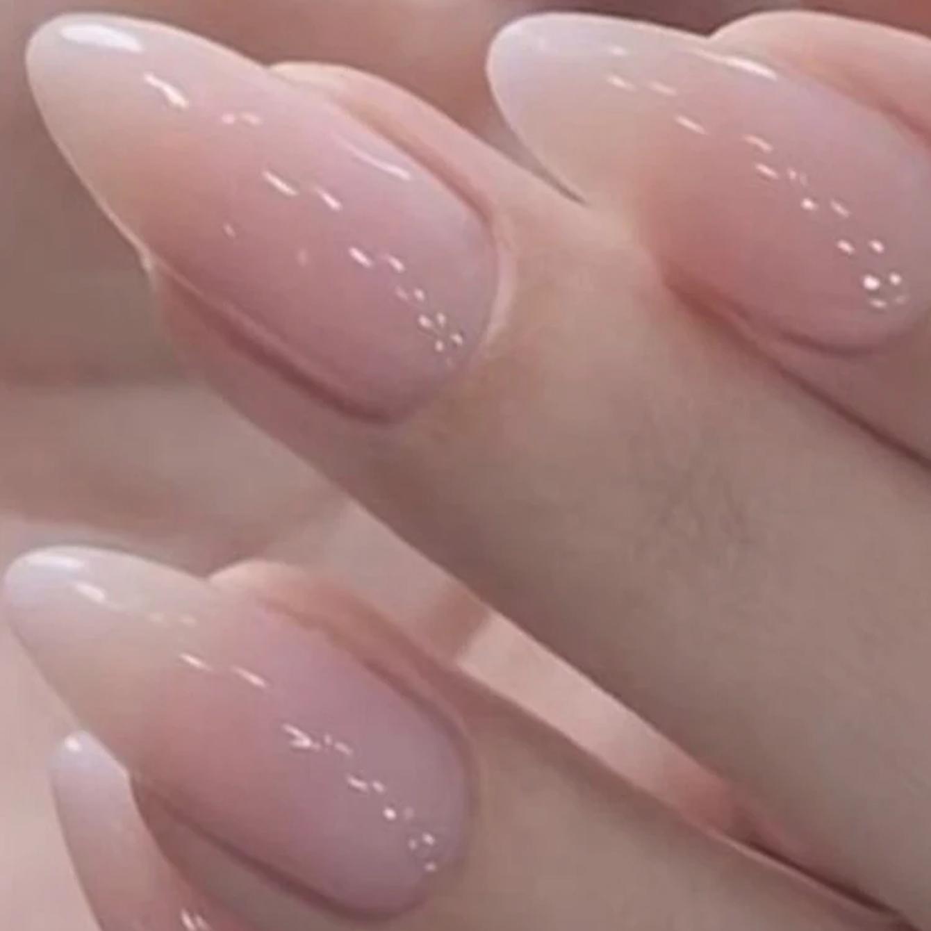 24Pcs Short Almond Press On Nails, Nude Pink with White Gradient Glossy Fake Nails Kit with File & Jelly Glue United States