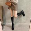 Cowhide version~ French retro pleated thick-soled long knight boots female British style versatile and thin leather high boots