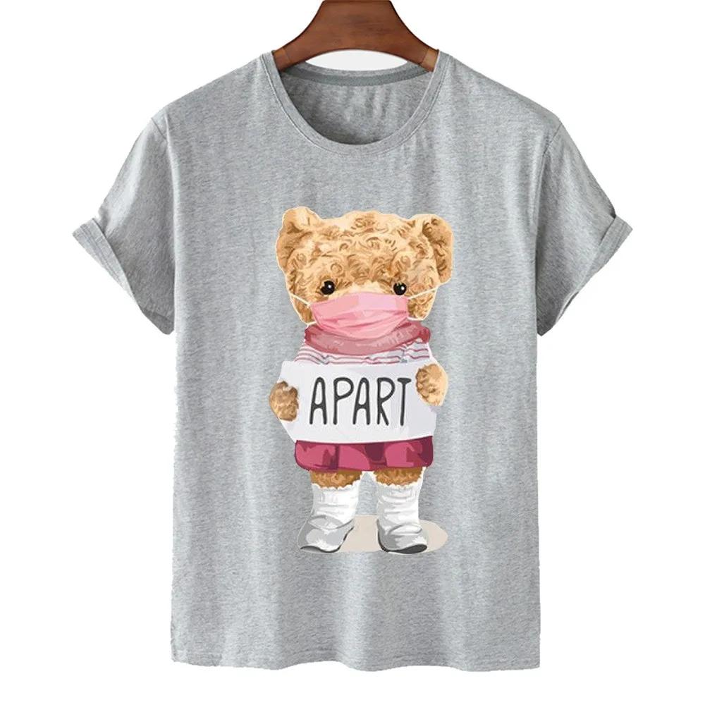 Funny Bear Print Tshirt Women Fashion Cartoon Harajuku Casual Tshirt FeUnisex Summer Short Sleeved Top Tees Unisex T Shirt