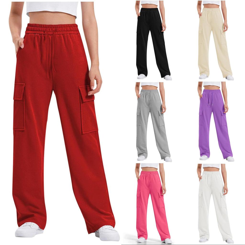 Freizeit-Cargohose für Teenager-Mädchen Farbe Elastischer Bund Kordelzug Hose Kinder Mode Weites Bein Hose