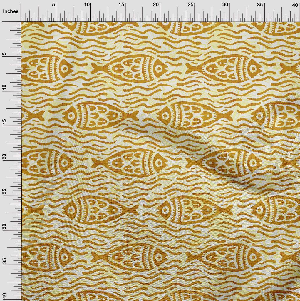 oneOone Bavlna Flex Tmavá Hořčice Fabric Asijský blok Rybí řemeslné projekty Dekor Fabric Printed By The Yard 40 Inch