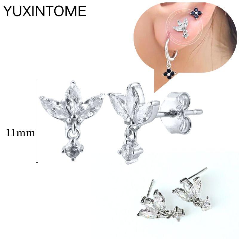 925 Sterling Silver Ear Needle Fashion Hoop Earrings White Crystal Luxury Women's Silver Earrings Wedding Women's Jewelry Gift