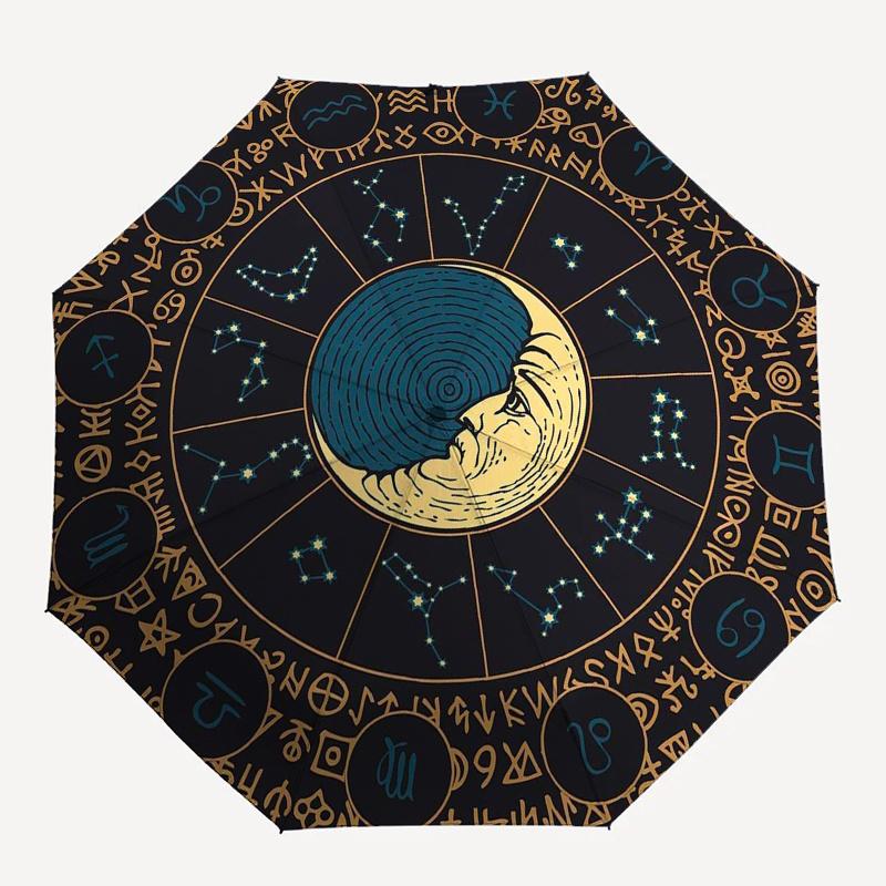 "Zodiac Wheel Astrology Chart Tapestry"Umbrella, Portable 3-Fold Compact Umbrella for Men & Women ES31