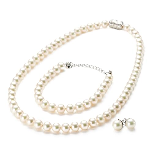 

aniva Organic Top Shell Pearl Jewelry Set 7.5-7.8mm White 45cm Magnetic Clasp