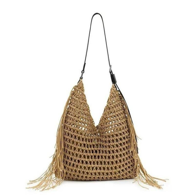 

New shoulder cotton thread hand-woven bag women s large-capacity casual straw bag seaside vacation beach tote bag Mother and child bag (strap)