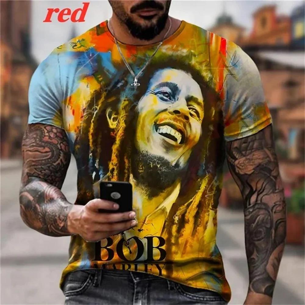 Summer Men's T-shirts Rock Bob Marley 3d Print O-neck Short Sleeve Street Hip-hop Shirt Oversized Tops