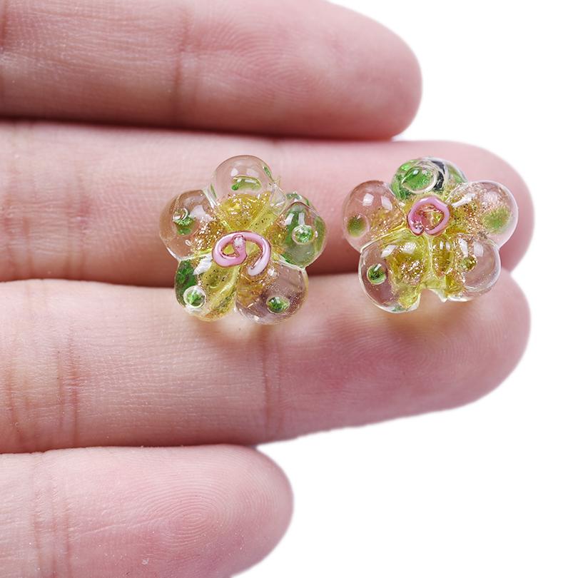 6pcs Mixed Plant Accessories Flower Beads For Jewelry Making Supplies Glass Materials Handmade Bracelets Anklets Girl Loose Bead