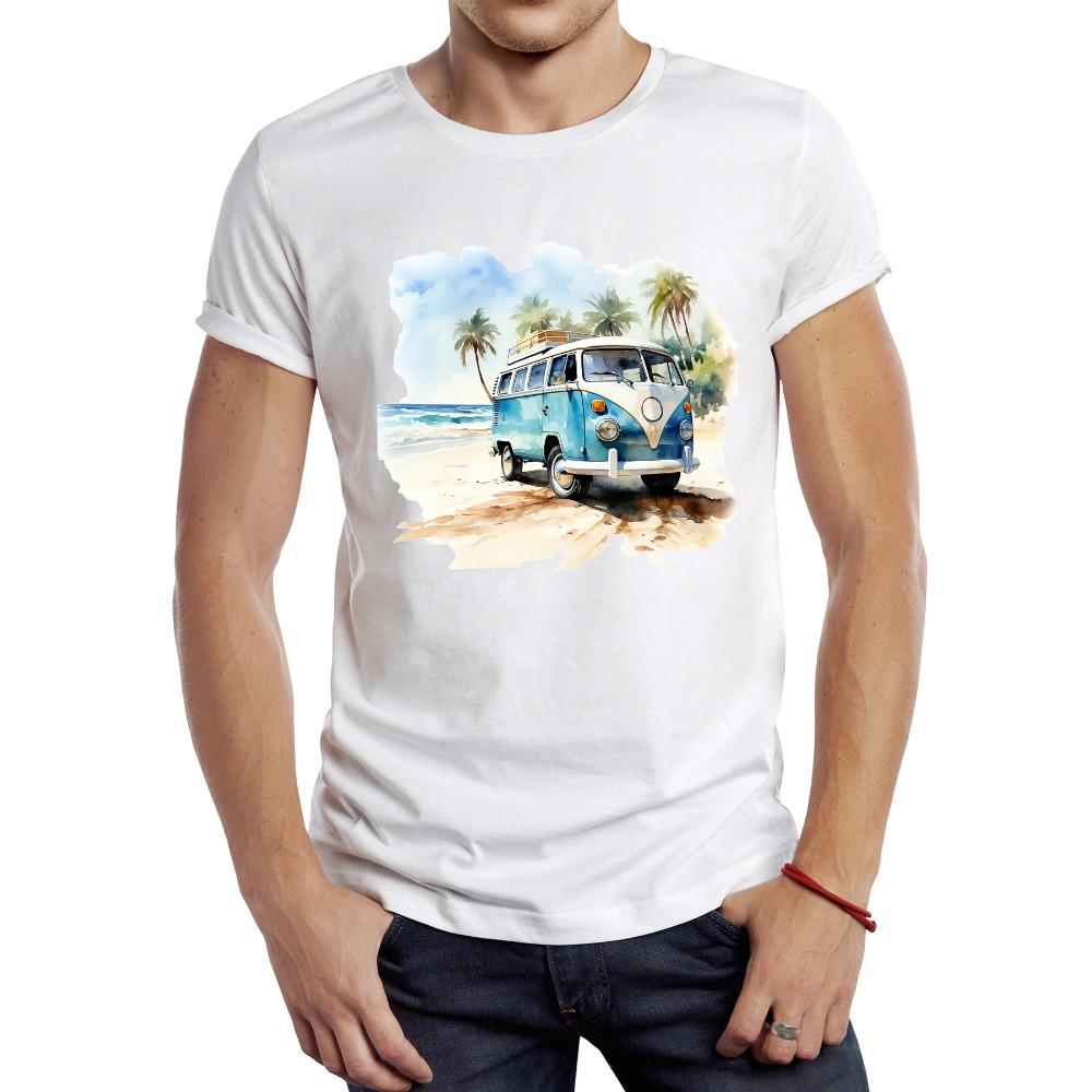 

TEEHUB Винтажная акварельная пляжная мужская футболка Campervan с рисунком пляжная спортивная одежда для кемпинга ретро-топы для автобусов Hipster Tee L