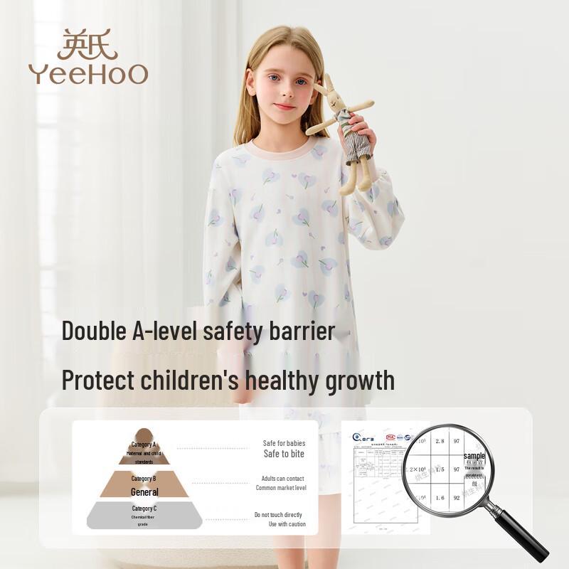 YEEHOO Girls' 7A Antibacterial Cotton Blend Pajama Dress