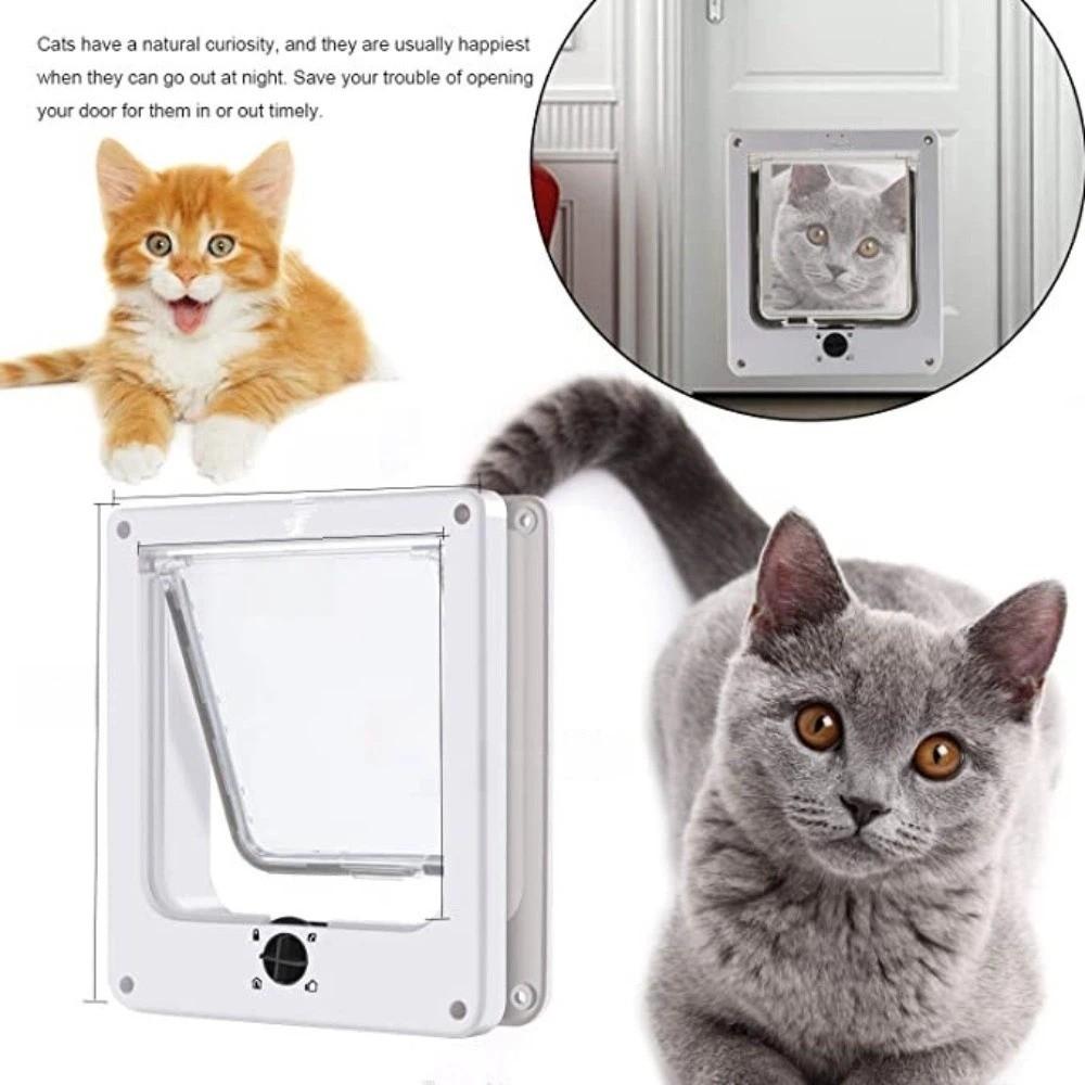 ABS Cat Flap Door with Security Lock 4 Ways Locking Dog Flap Door Self-Closing Pet Door Balcony