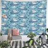 Blue Nautical Ship and Anchor Pattern Pattern Wall Hanging Tapestry Decorative Tapestry Home Decor for Bedroom and Living Room