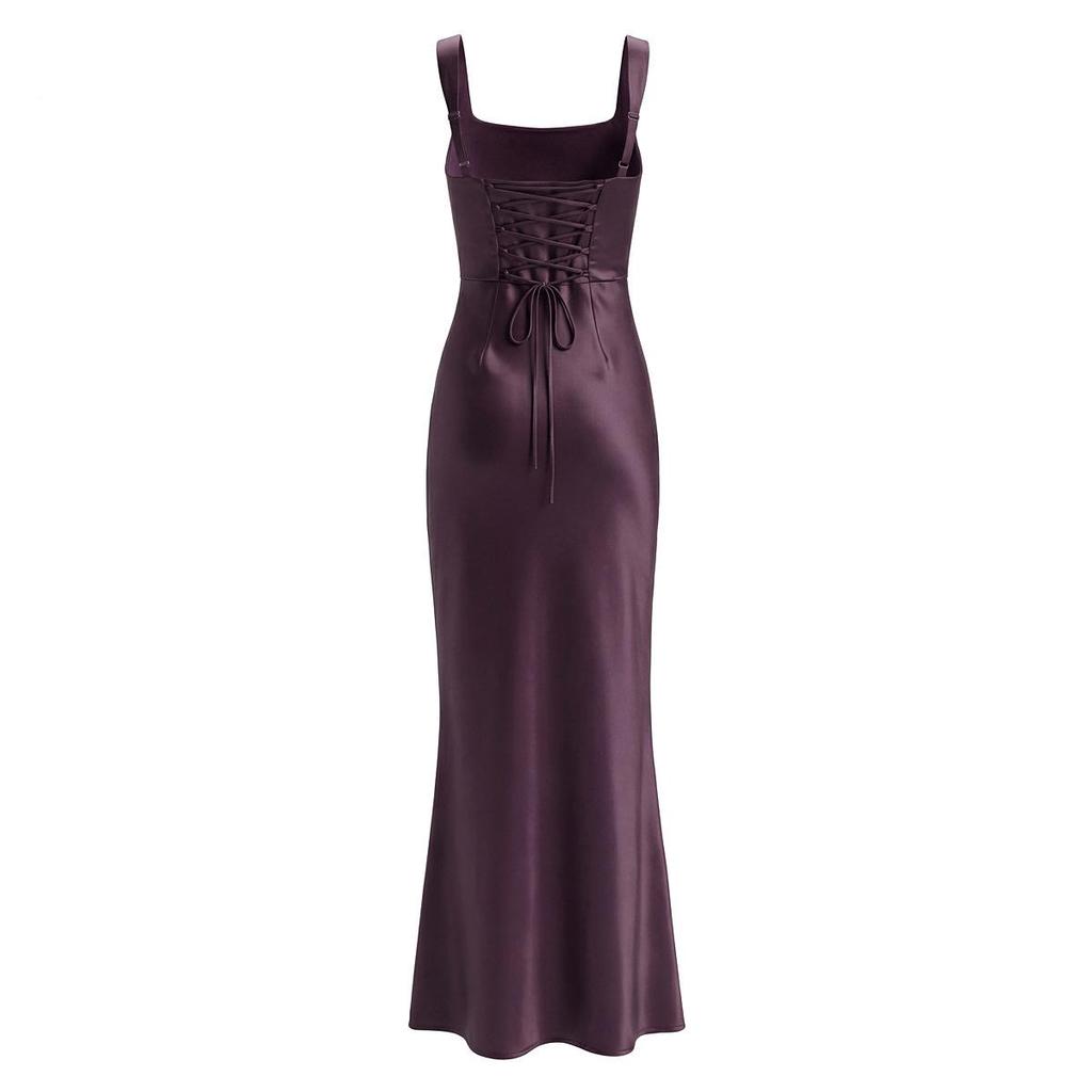 2026 French Square Neck Slim Backless Mermaid Evening Gown with Lace-Up Back