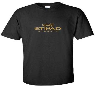 Etihad Airways Gouden Logo Luchtvaartmaatschappij van de Verenigde Arabische Emiraten Zwart Katoenen T-shirt