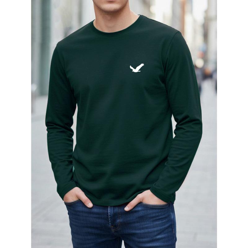 2026 Nouveau T-shirt Homme Manches Longues Impression d'Oiseaux 3D Coupe Ample Décontractée Col Rond Confortable Sportif Décontracté et Élégant Haut