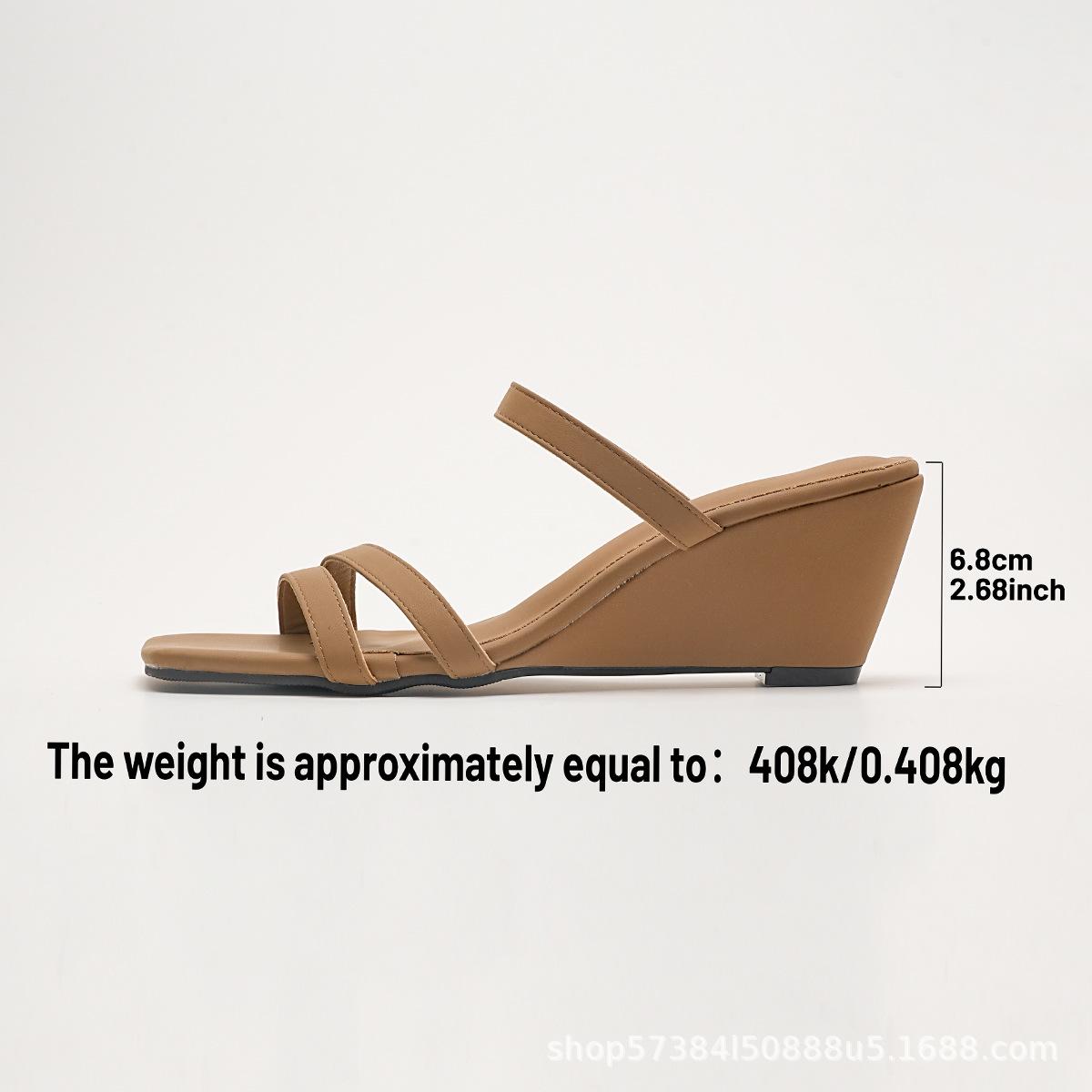 

Foreign trade large size women s shoes summer new slope heel fashion simple and lightweight one pedal fish mouth cool slippers 43 хакі