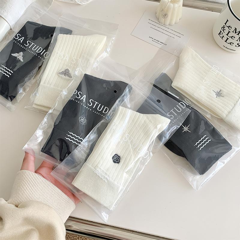 Girls Spring and Summer Simple Embroidery Everything In The Tube Pile Socks