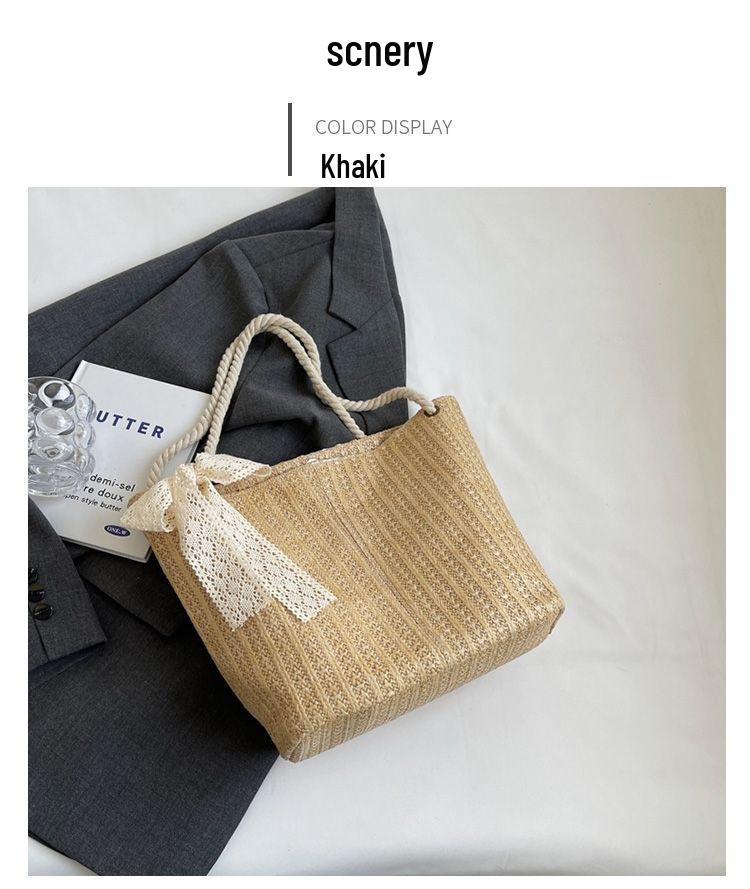 2025 Vielseitige Strandtasche aus Stroh im Pastoralstil: Damenhandtasche mit großem Fassungsvermögen und einzelnem Schulterriemen