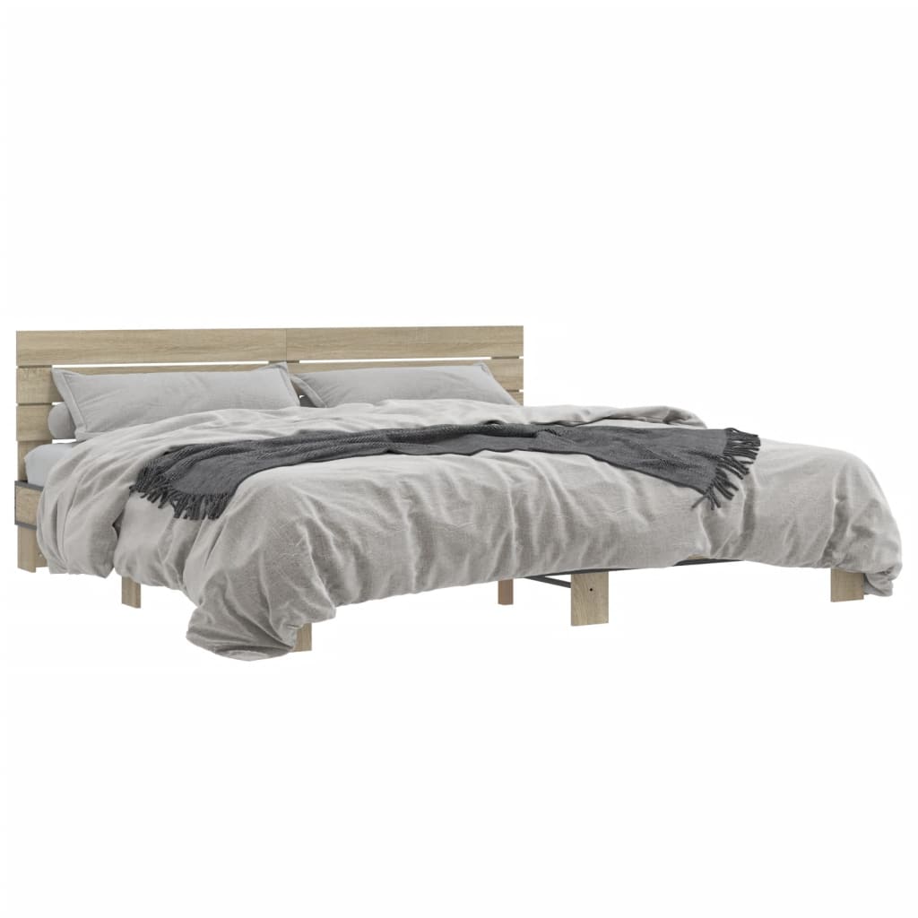 Bed Frame In Sonoma Oak 200x200 Cm Wood Based Material and Metal