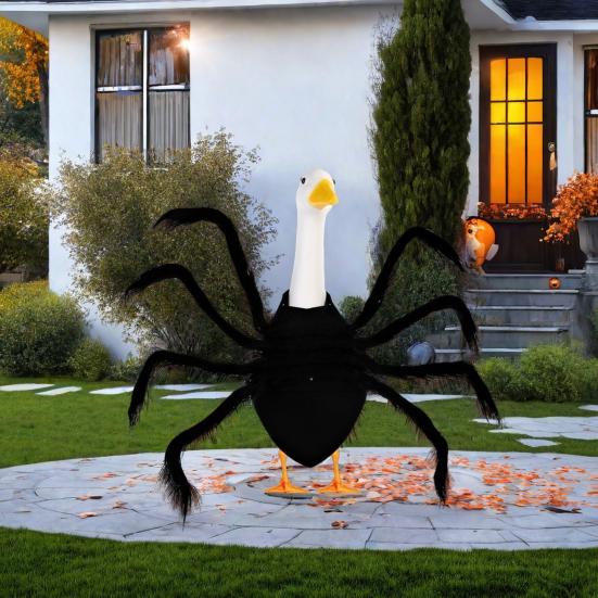Halloween Goose Outfit for 23 Inch Goose Statue Black Spider/Bat Goose Clothes for Yard Garden Lawn Outdoor Decor