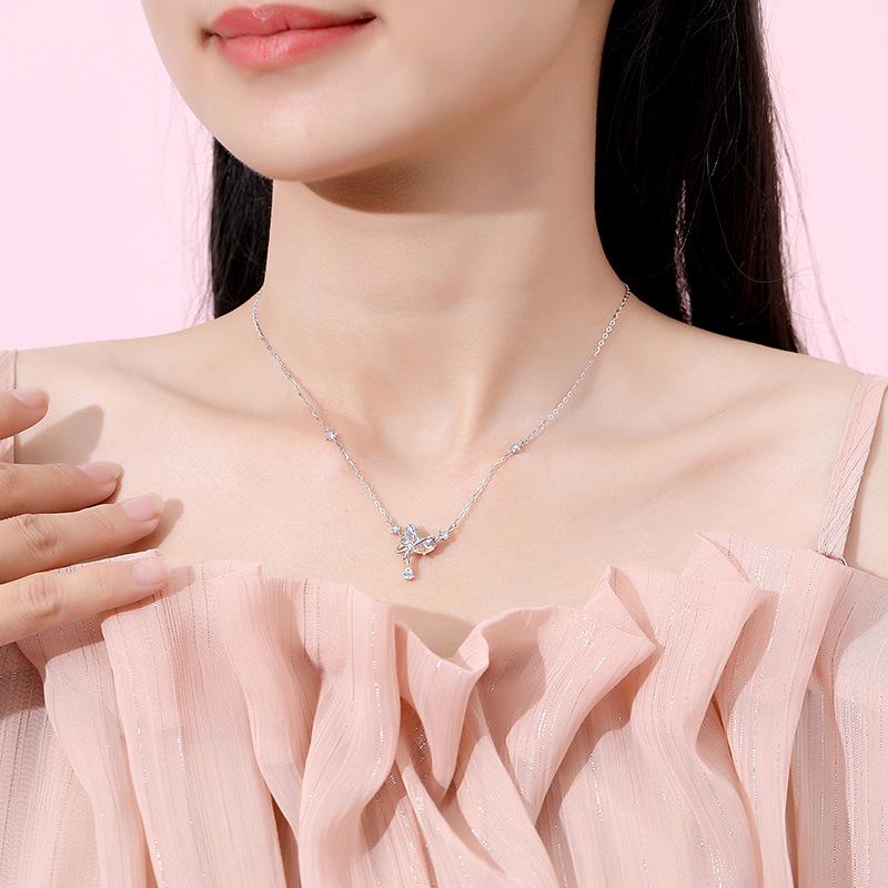 Tichia Moonlight Lover S925 Sterling Silver Necklace with Moon Color Zircon