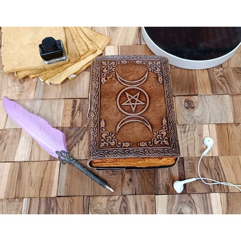 Triple Moon Lapis Leather Journal: Antique Spell Book Grimoire
